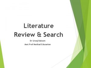 Literature Review Search Dr Urooj Saleem Asst Prof
