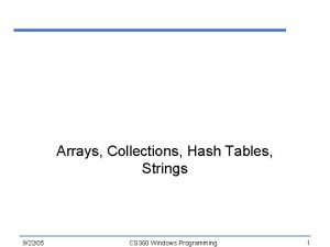 Arrays Collections Hash Tables Strings 92205 CS 360