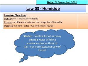 Date 29 December 2021 Law 03 Homicide Learning