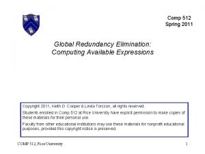 Comp 512 Spring 2011 Global Redundancy Elimination Computing