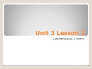 Unit 3 Lesson 2 Communication Systems An openloop