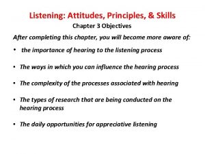 Listening Attitudes Principles Skills Chapter 3 Objectives After