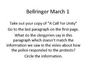 Bellringer March 1 Take out your copy of