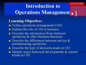 CHAPTER Introduction to Operations Management 1 Learning Objectives