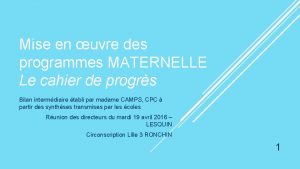 Mise en uvre des programmes MATERNELLE Le cahier