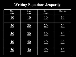 Writing Equations Jeopardy Slope Yint Slope Point Two