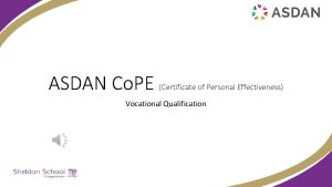 ASDAN Co PE Certificate of Personal Effectiveness Vocational