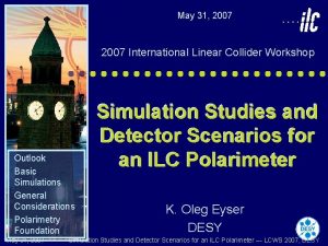 May 31 2007 International Linear Collider Workshop Outlook