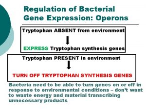 Regulation of Bacterial Gene Expression Operons Tryptophan ABSENT