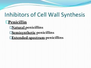 Inhibitors of Cell Wall Synthesis Penicillin Natural penicillins