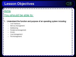 Lesson Objectives Aims You should be able to