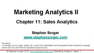 Marketing Analytics II Chapter 11 Sales Analytics Stephan