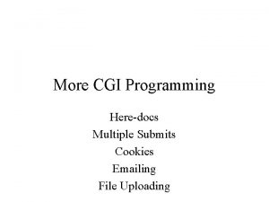 More CGI Programming Heredocs Multiple Submits Cookies Emailing