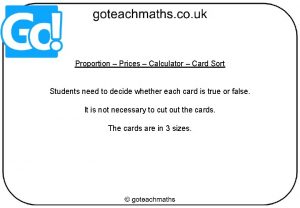 Proportion Prices Calculator Card Sort Students need to