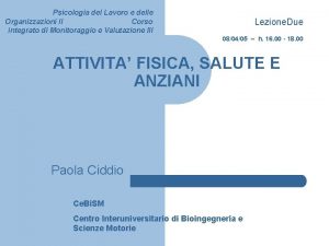 Psicologia del Lavoro e delle Organizzazioni II Corso