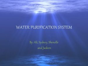 WATER PURIFICATION SYSTEM By Ali Sydney Shenelle and