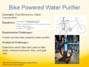 Bike Powered Water Purifier Concepts Fluid Mechanics Water