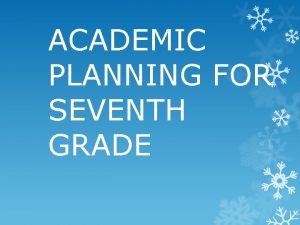 ACADEMIC PLANNING FOR SEVENTH GRADE Seventh graders take
