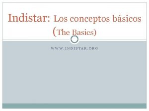 Indistar Los conceptos bsicos The Basics WWW INDISTAR