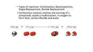 Types of reactions Combination Decomposition Single Replacement Double