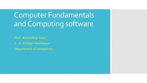 Computer Fundamentals and Computing software Prof Amandeep Kaur