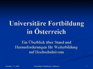 Universitre Fortbildung in sterreich Ein berblick ber Stand