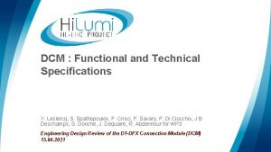 DCM Functional and Technical Specifications Y Leclercq S