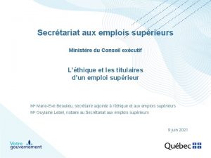 Secrtariat aux emplois suprieurs Ministre du Conseil excutif