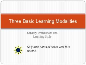 Three Basic Learning Modalities Sensory Preferences and Learning
