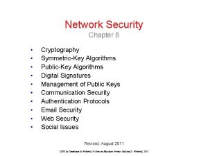 Network Security Chapter 8 Cryptography SymmetricKey Algorithms PublicKey