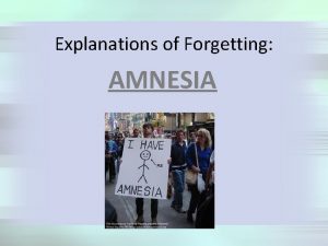 Explanations of Forgetting AMNESIA Lesson Objective To understand