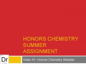 HONORS CHEMISTRY SUMMER ASSIGNMENT Video A 1 Honors