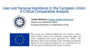 UserLed Personal Assistance in the European Union A