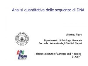 Analisi quantitativa delle sequenze di DNA Vincenzo Nigro