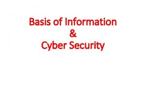 Basis of Information Cyber Security Cyber realm Cyber
