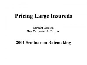Pricing Large Insureds Stewart Gleason Guy Carpenter Co