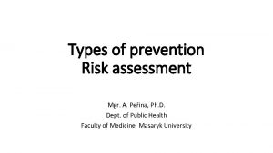 Types of prevention Risk assessment Mgr A Peina