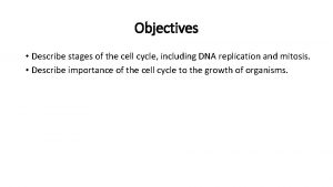 Objectives Describe stages of the cell cycle including