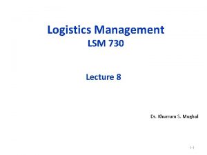 Logistics Management LSM 730 Lecture 8 Dr Khurrum