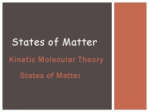 States of Matter Kinetic Molecular Theory States of