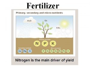 Fertilizer Three main nutrients Nitrogen Phosphorus Potassium Nitrogen