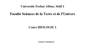 Universit Ferhat Abbas Stif 1 Facult Sciences de