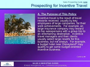 Sales Prospecting Guide 8250 Prospecting for Incentive Travel