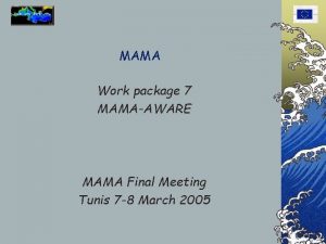 MAMA Work package 7 MAMAAWARE MAMA Final Meeting