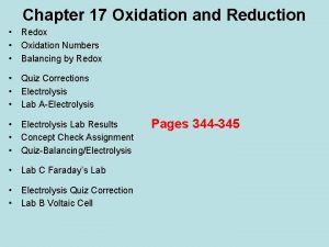 Chapter 17 Oxidation and Reduction Redox Oxidation Numbers