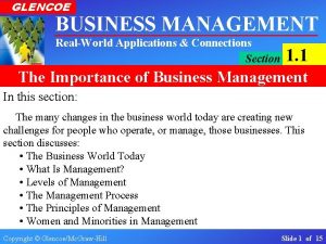 GLENCOE BUSINESS MANAGEMENT RealWorld Applications Connections Section 1