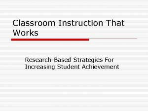 Classroom Instruction That Works ResearchBased Strategies For Increasing