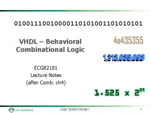 010011100100001101010101 VHDL Behavioral Combinational Logic ECGR 2181 Lecture