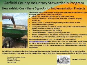 Garfield County Voluntary Stewardship Program Stewardship CostShare SignUp