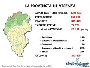 LA PROVINCIA DI VICENZA SUPERFICIE TERRITORIALE 2725 Kmq